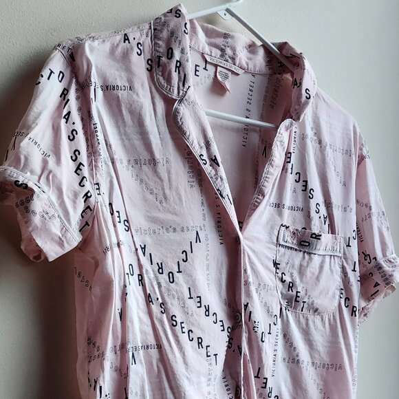 Victoria's Secret Pink/Black Cotton Blend Button Down Pajama Shirt Size Small - Picture 2 of 16